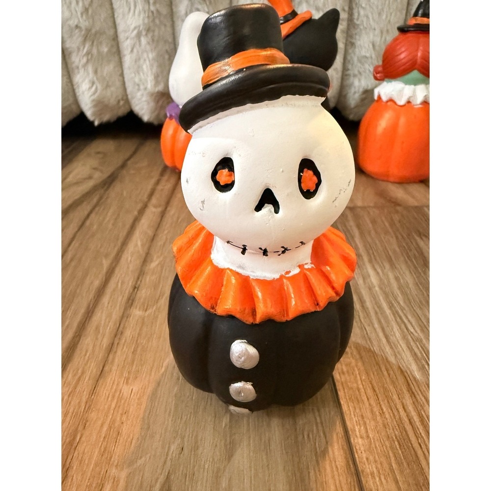 Halloween Retro Style Figurine Set 4 Pc Skeleton Ghost Cat Witch Pumpkin Decor - Picture 4 of 7